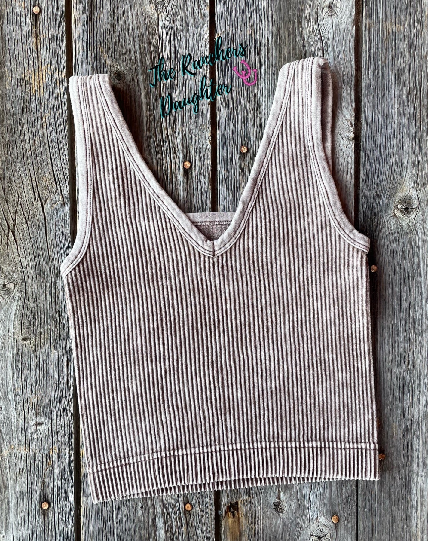 Mocha Ribbed Crop Tank with Reversible Neckline