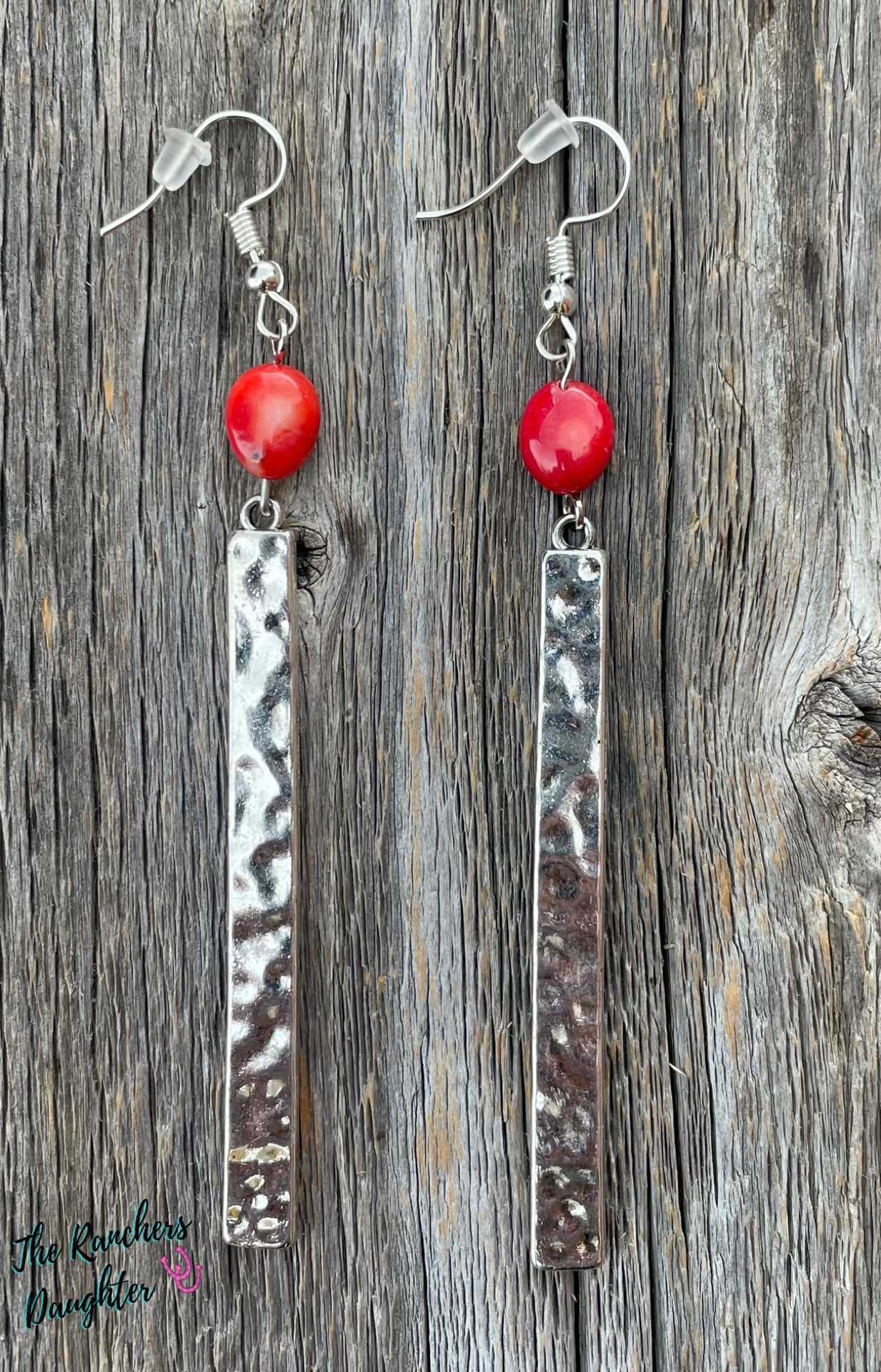 Rectangle Red Coral Earrings