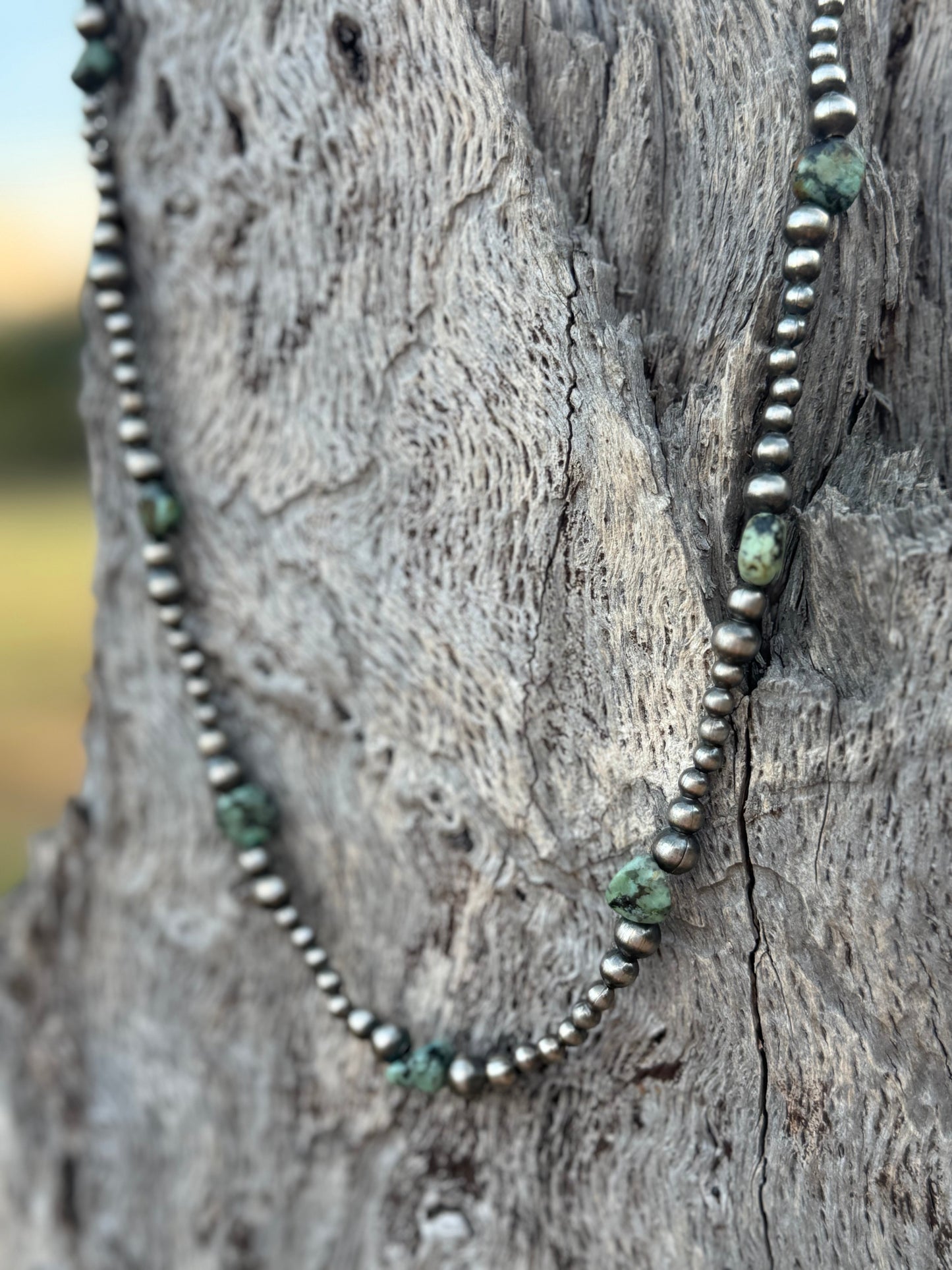 Sterling Silver Turquoise Flats Beaded Necklace