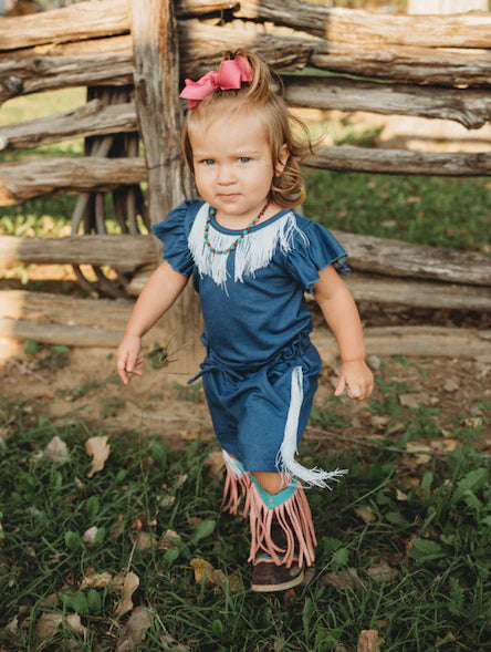 Shea Baby Blue Fringe Shorts