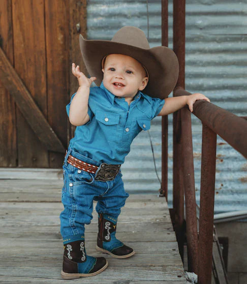 Shea Baby Short Sleeve Light Denim Pearl Snap Shirt