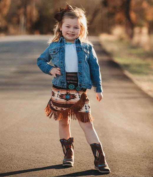 Shea Baby Brown Aztec Fringe Skirt