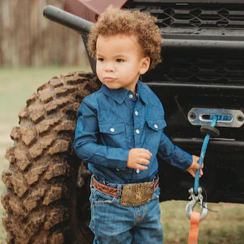 Shea Baby Longsleeve Dark Denim Pearl Snap Shirt