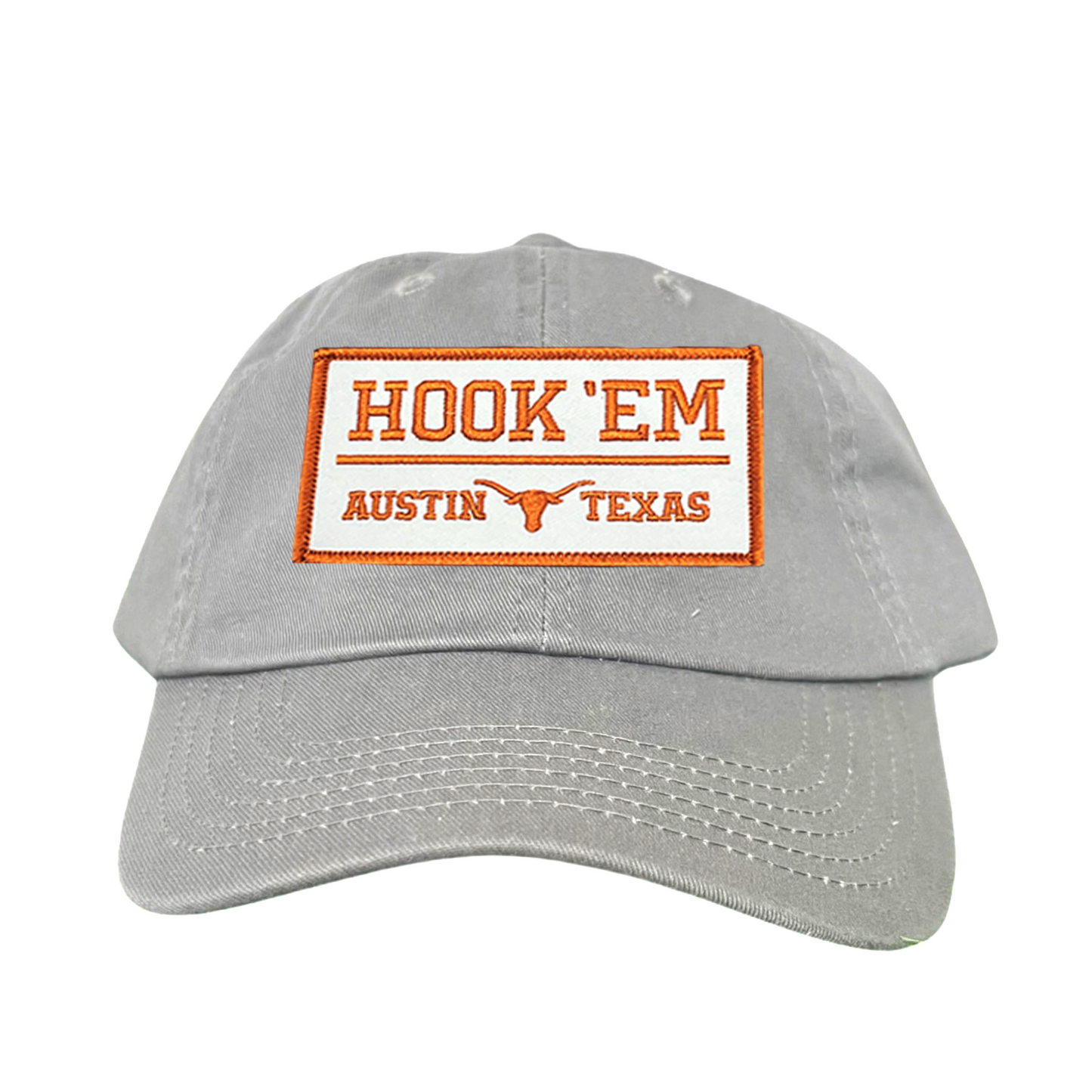 Texas Longhorns HOOK'EM Austin Texas / White - Burnt Orange Rectangle Patch / Hats / 111 / UT9097w / MM