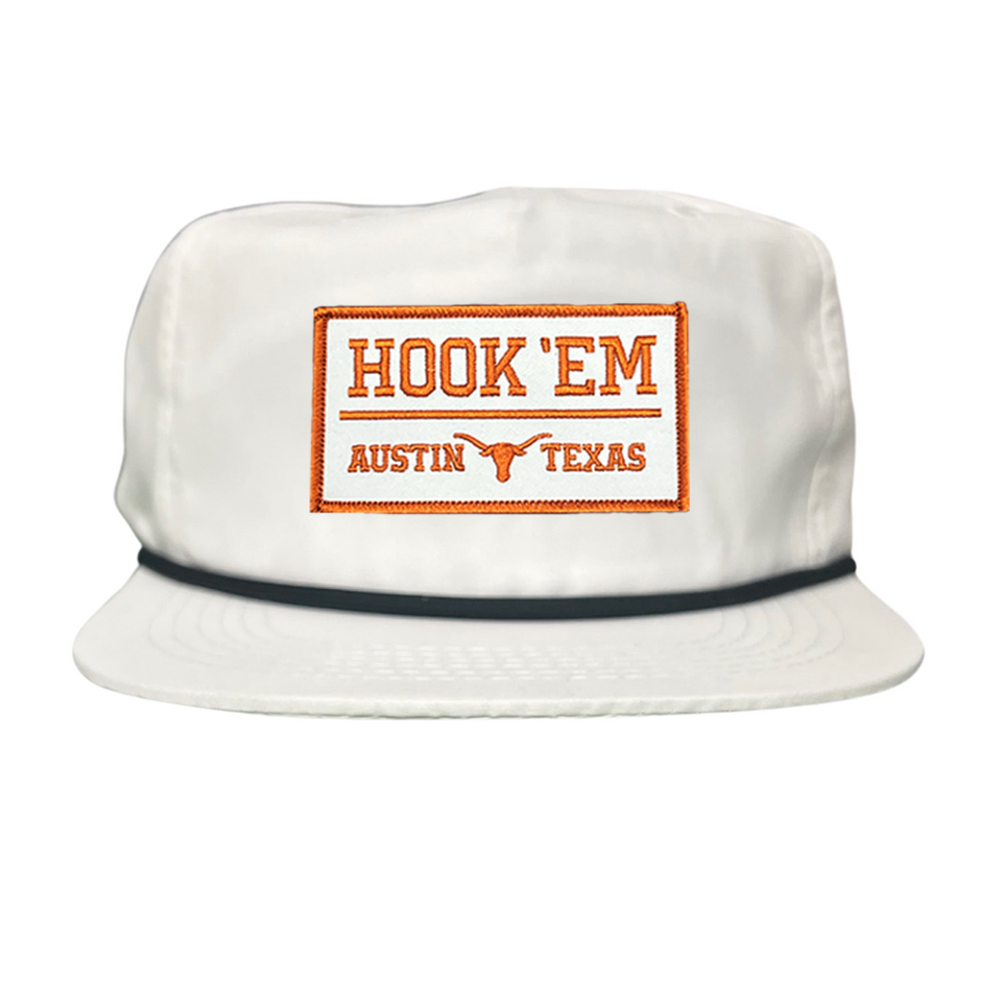 Texas Longhorns HOOK'EM Austin Texas / White - Burnt Orange Rectangle Patch / Hats / 111 / UT9097w / MM