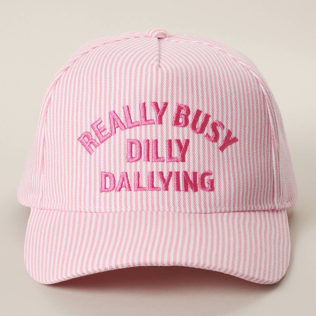 REALLY BUSY DILLY DALLYING Embroidered Seersucker Stripe Hat: BLUE / ONE SIZE