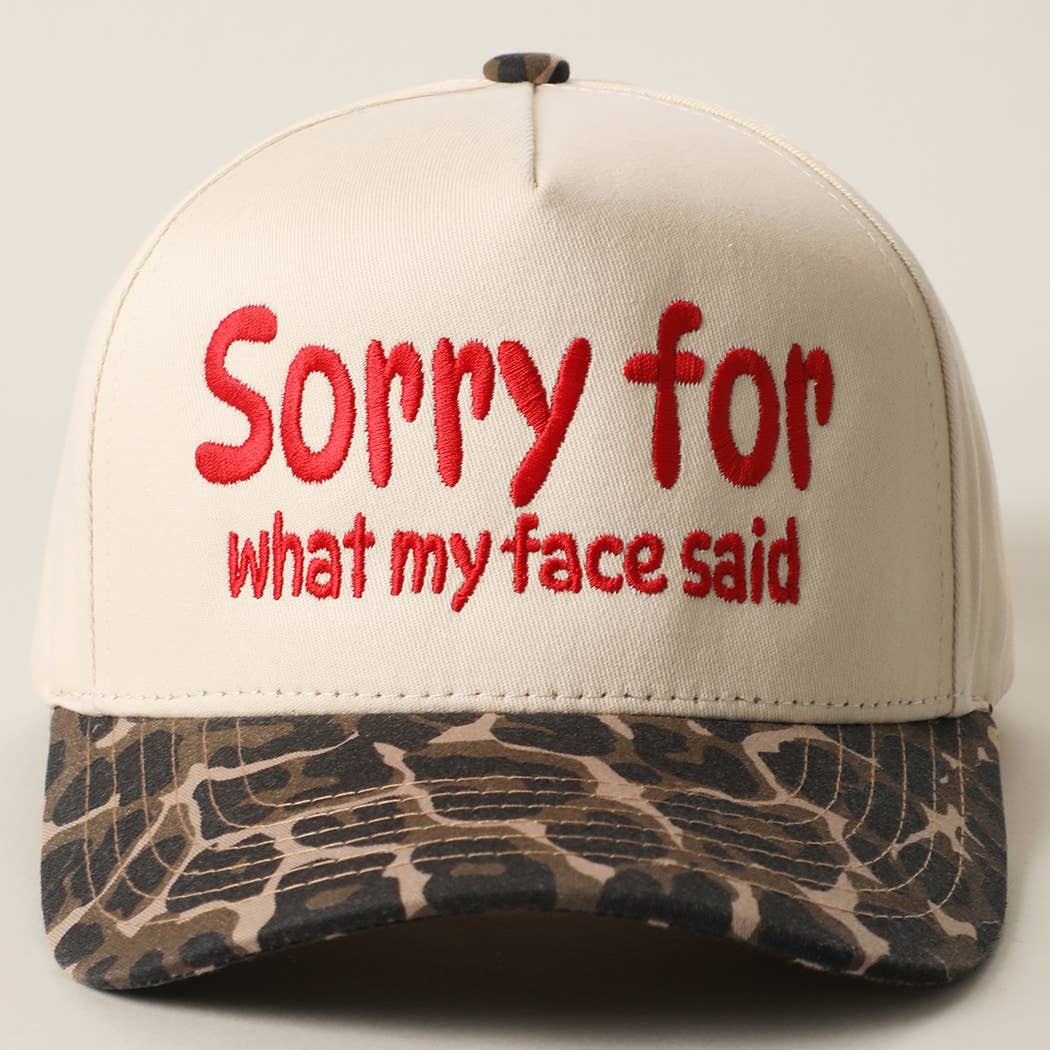 SORRY FOR WHAT MY FACE SAID Embroidery Two-Tone Trucker Hat: LEOPARD