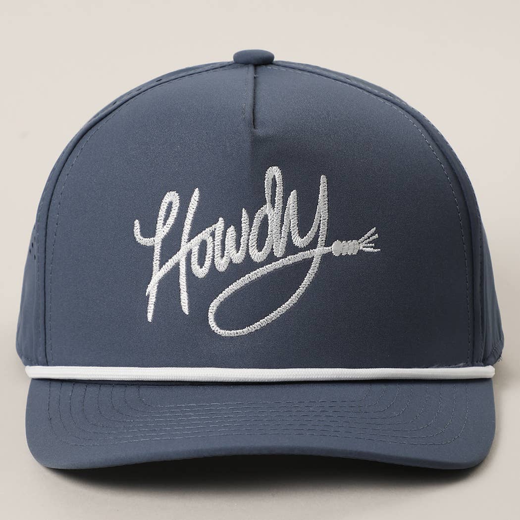 Howdy Embroidered Premium Materials Rope Strap Trucker Hat: BLACK/BEIGE / One Size