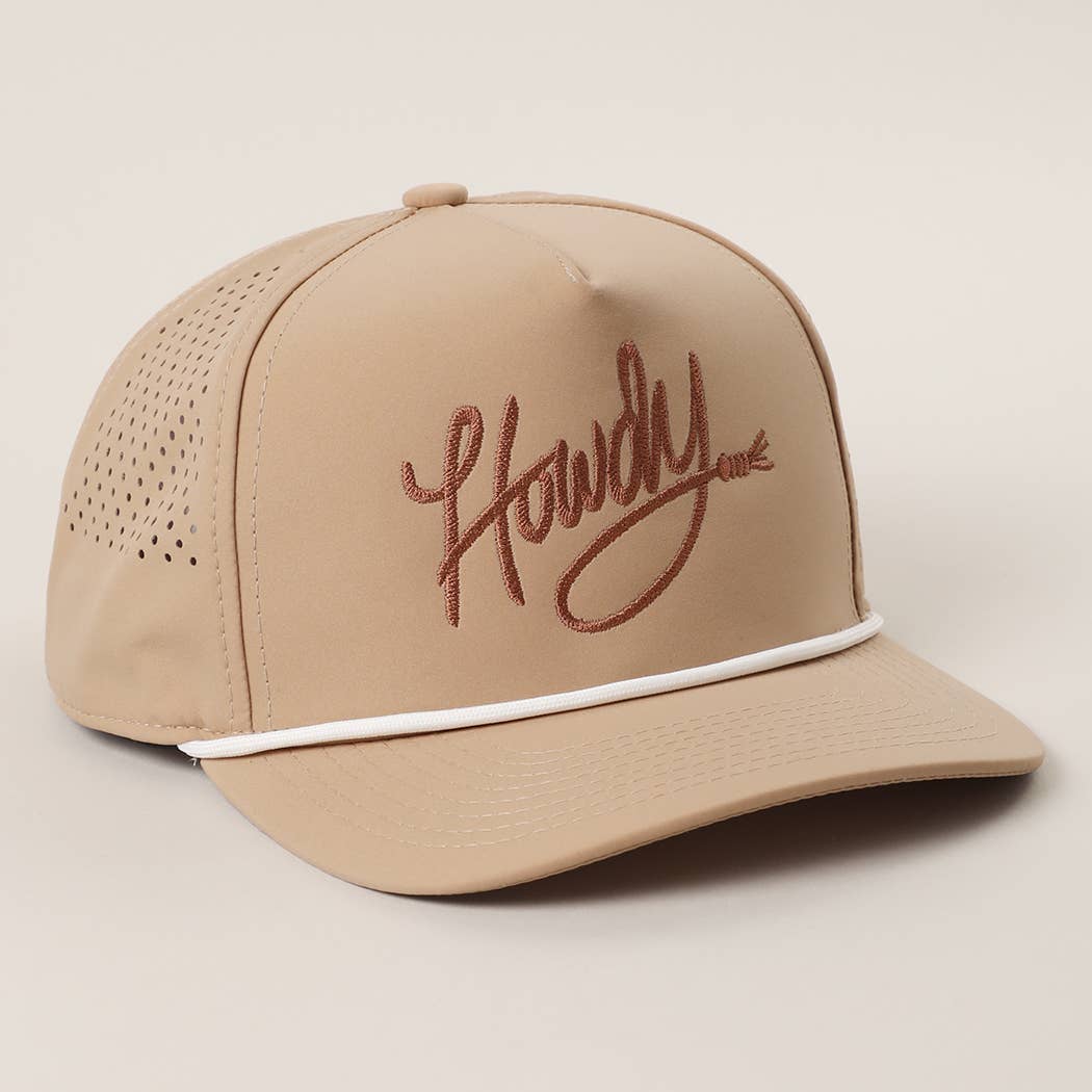 Howdy Embroidered Premium Materials Rope Strap Trucker Hat: BLACK/BEIGE / One Size