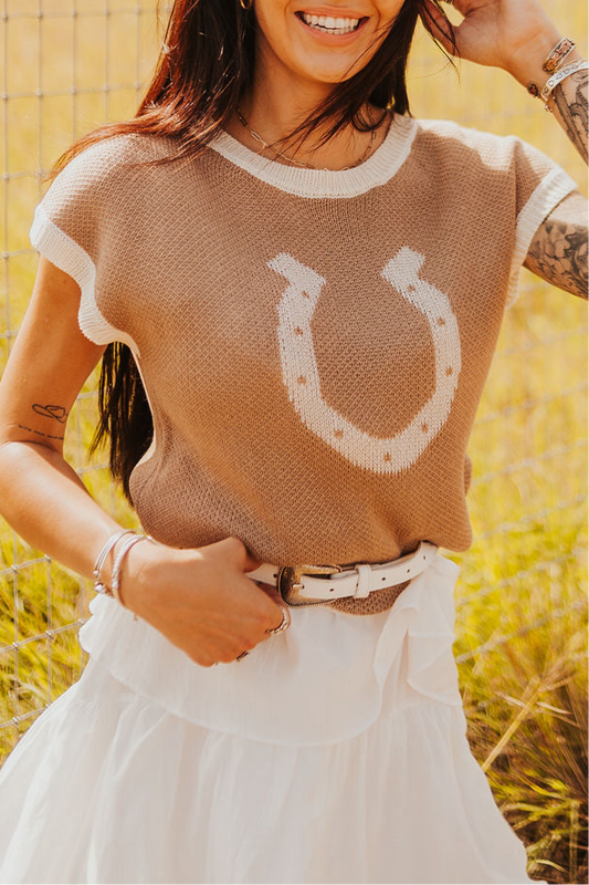 The Kaiya Horseshoe Sweater Vest in Taupe