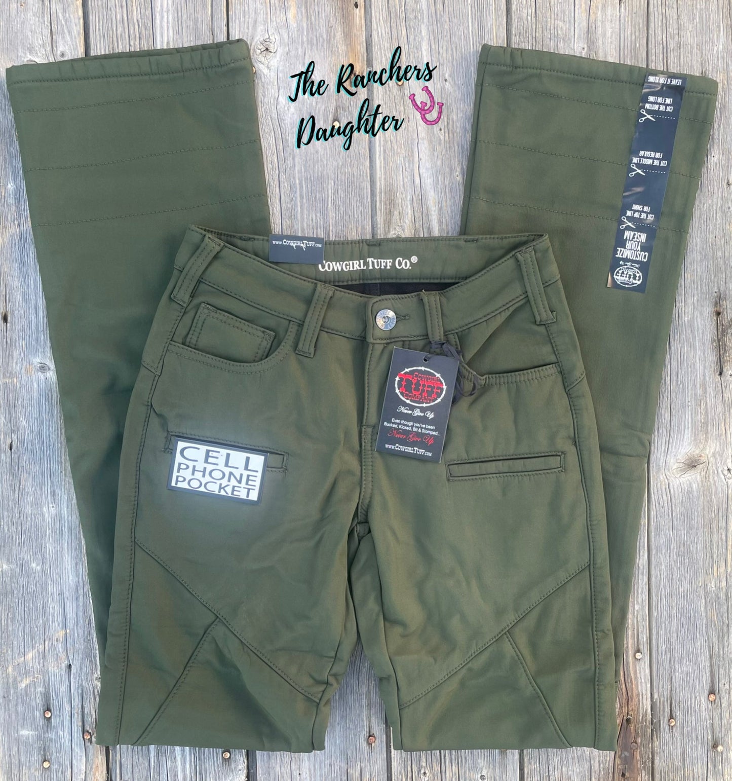 Olive Cowgirl Tuff Work Hard Play Hard Pants