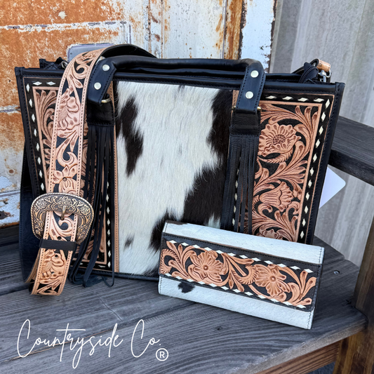 Panhandle Concealed Carry Cowhide Purse and Wallet BUNDLE