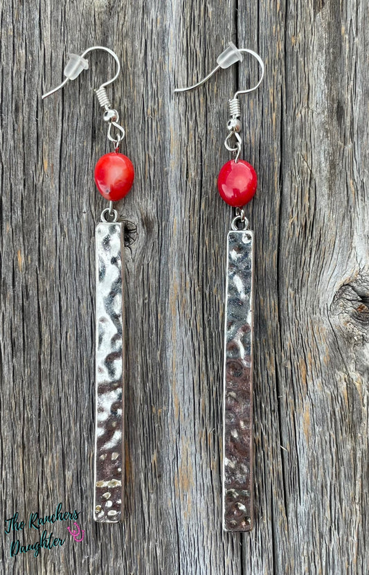 Rectangle Red Coral Earrings
