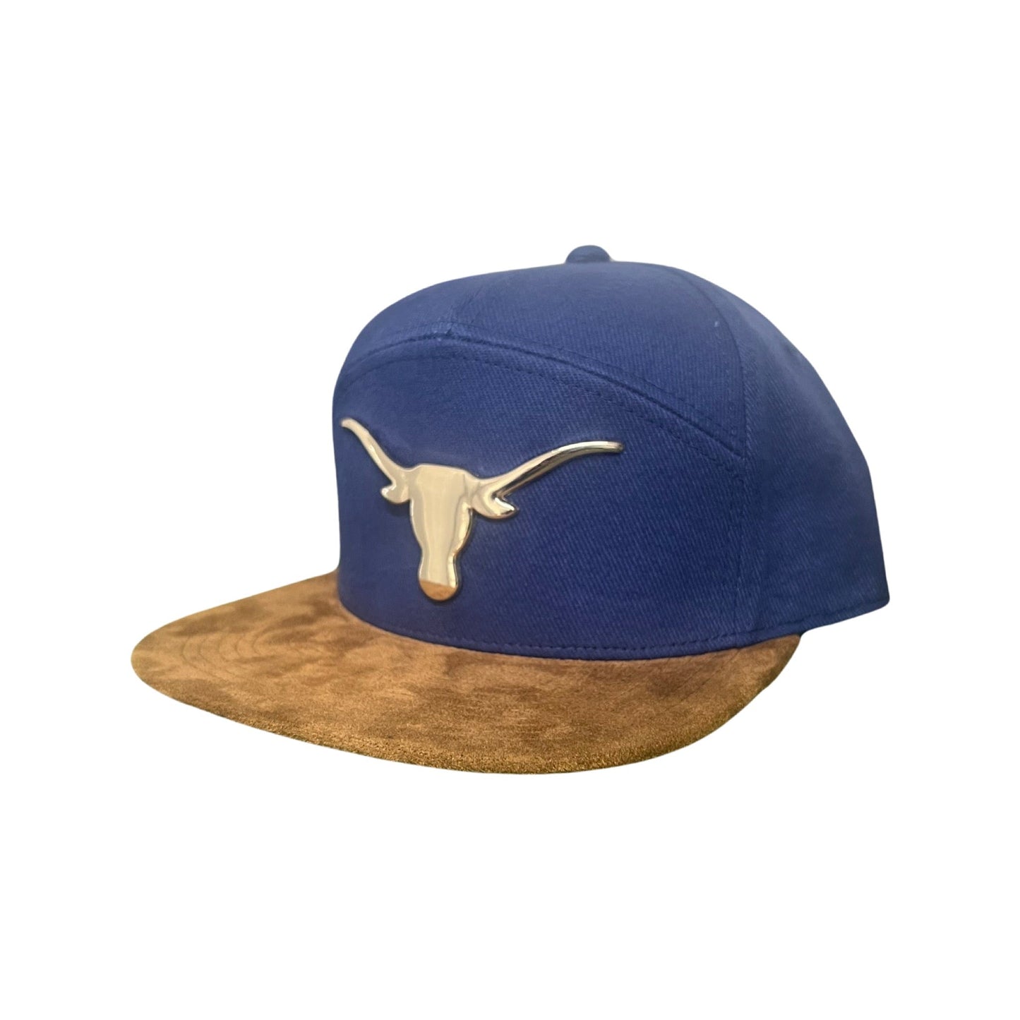 Texas Longhorns Gold Metal Longhorn Logo on Navy Cotton & Tan Suede Flatbill / Hat / UT9011 / MM