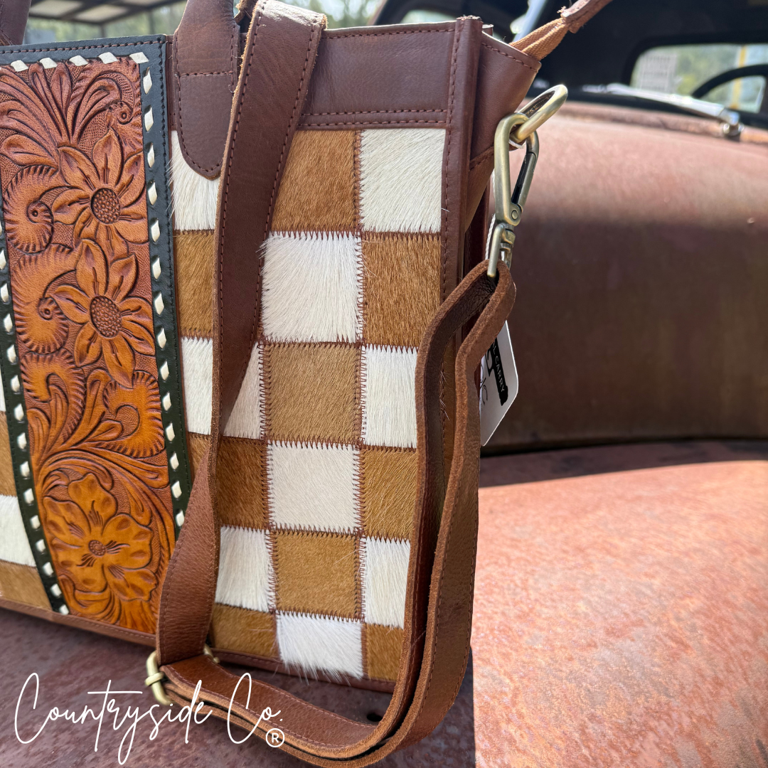 Virginia Cowhide Checkered Concealed Carry Tote Handbag
