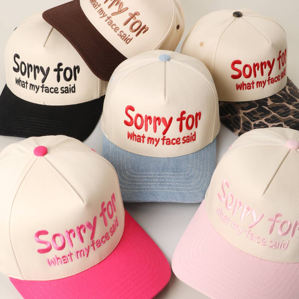 SORRY FOR WHAT MY FACE SAID Embroidery Two-Tone Trucker Hat: LEOPARD