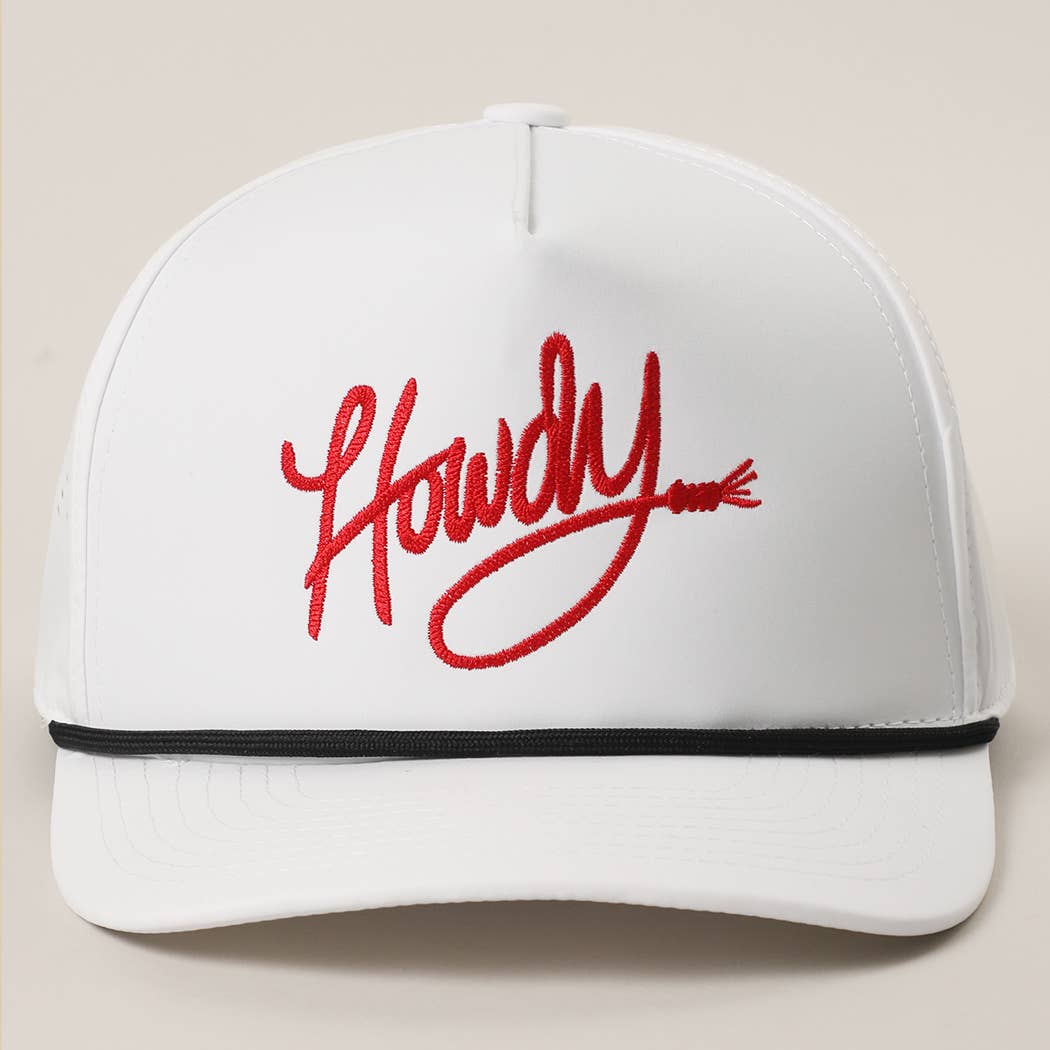 Howdy Embroidered Premium Materials Rope Strap Trucker Hat: BLACK/BEIGE / One Size