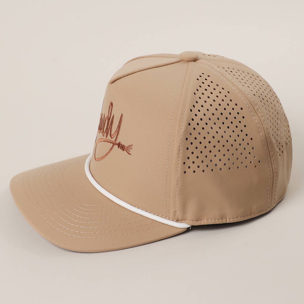Howdy Embroidered Premium Materials Rope Strap Trucker Hat: BLACK/BEIGE / One Size