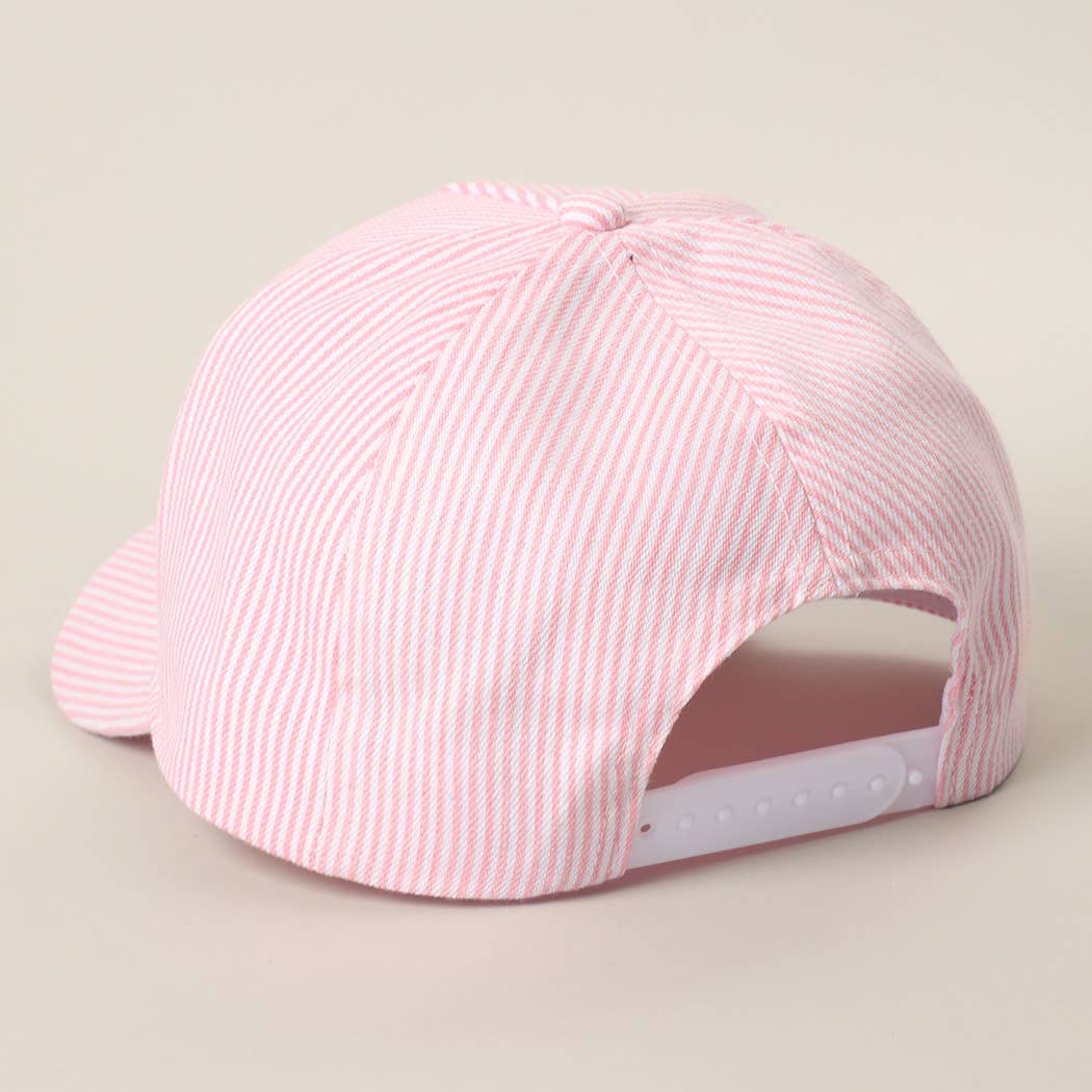 REALLY BUSY DILLY DALLYING Embroidered Seersucker Stripe Hat: BLUE / ONE SIZE