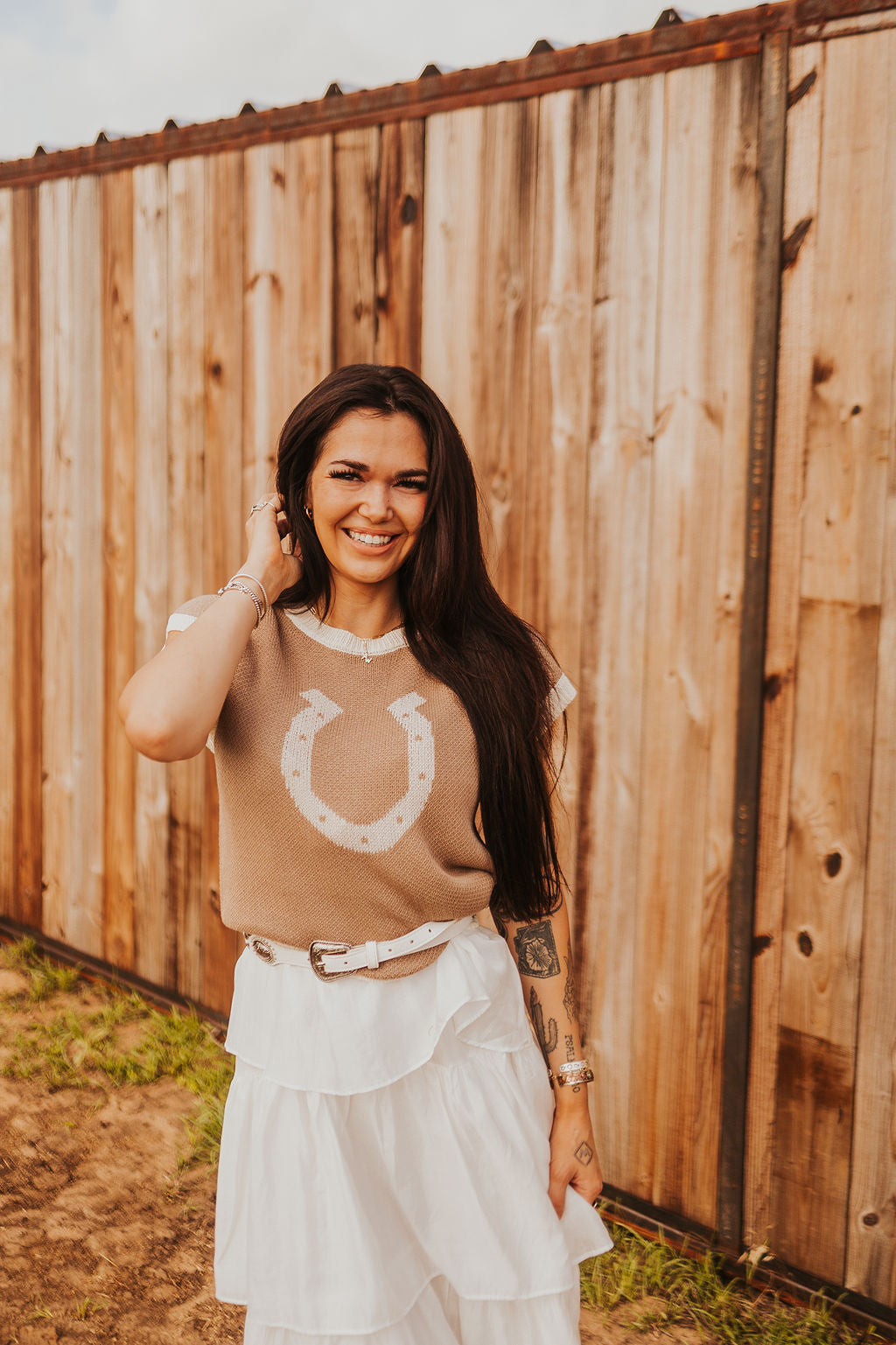 The Kaiya Horseshoe Sweater Vest in Taupe