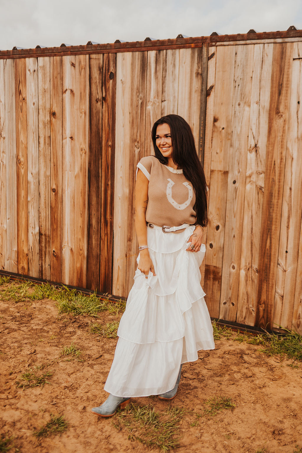 The Kaiya Horseshoe Sweater Vest in Taupe