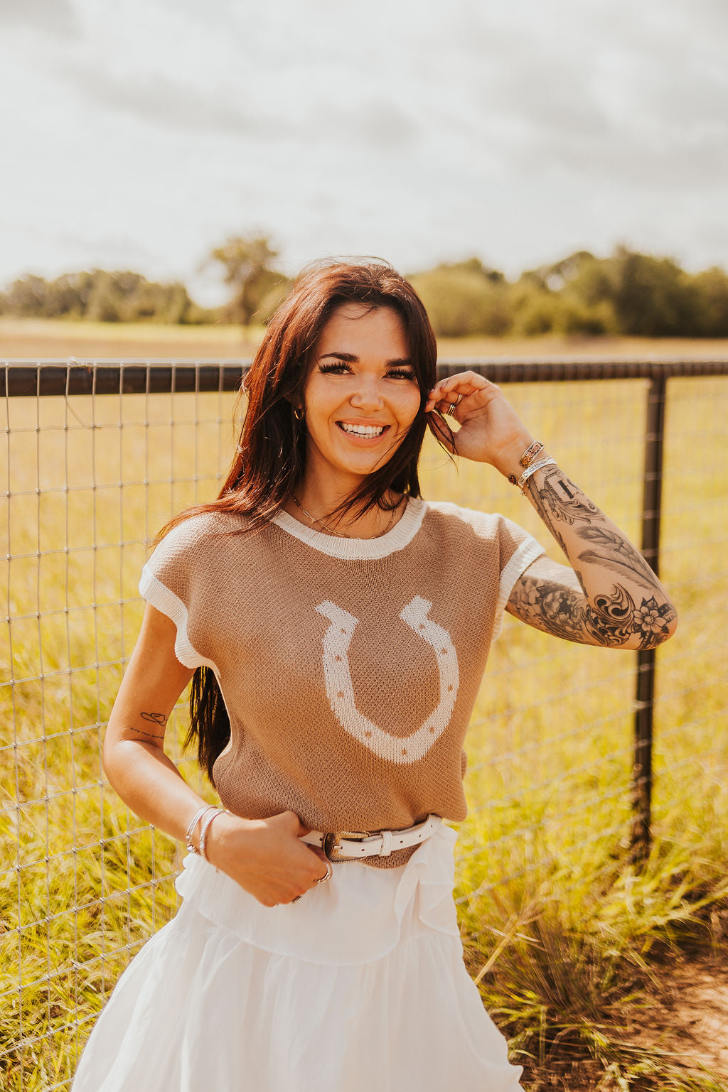 The Kaiya Horseshoe Sweater Vest in Taupe