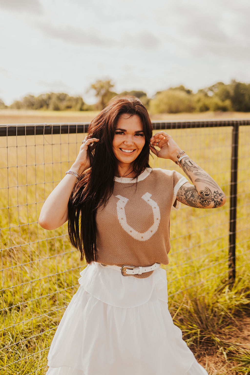 The Kaiya Horseshoe Sweater Vest in Taupe