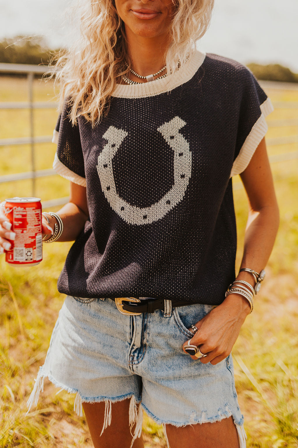 The Kaiya Horseshoe Sweater Vest in Navy