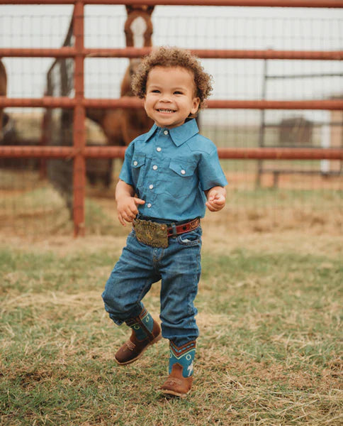 Shea Baby Short Sleeve Light Denim Pearl Snap Shirt