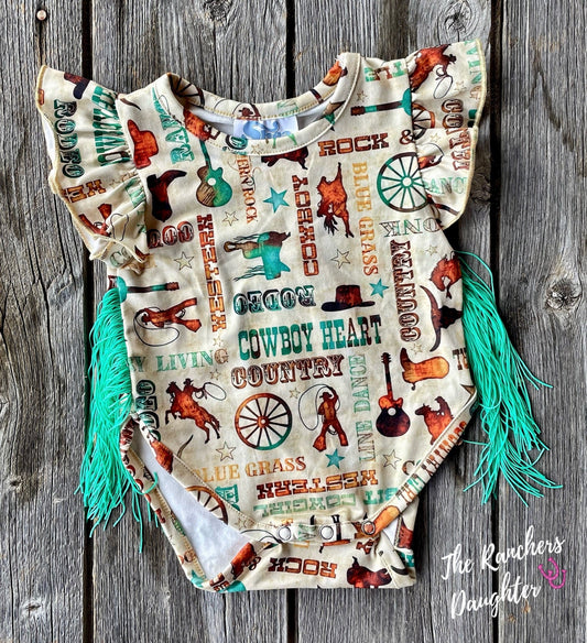 Shea Baby Country Music Fringe Onesie