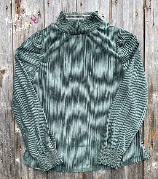 Sage Mock Neck Velvet Ribbed Top