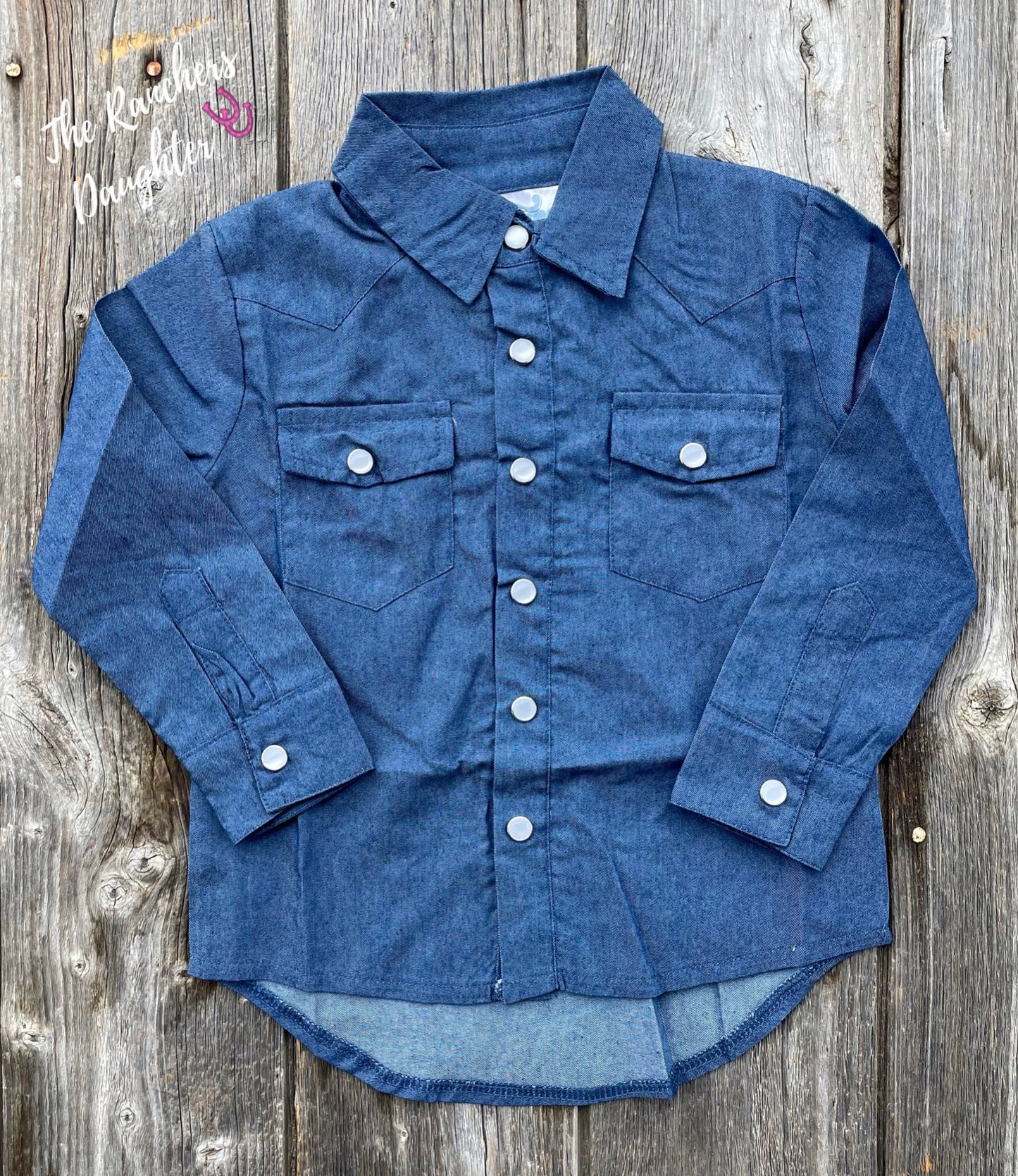 Shea Baby Longsleeve Dark Denim Pearl Snap Shirt