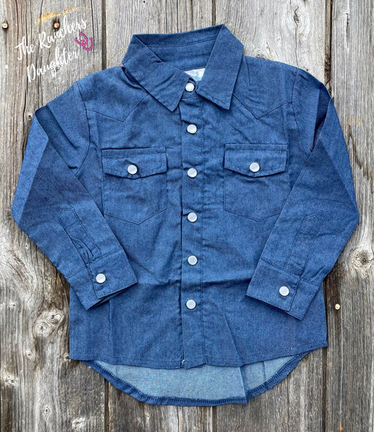 Shea Baby Longsleeve Dark Denim Pearl Snap Shirt