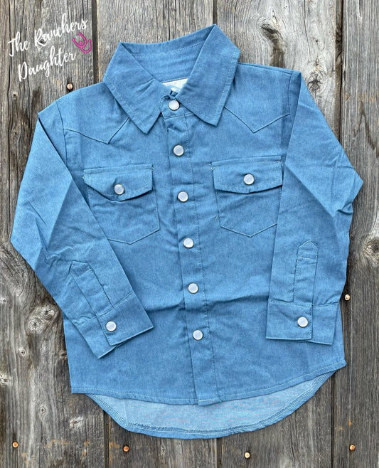 Shea Baby Longsleeve Light Denim Pearl Snap Shirt