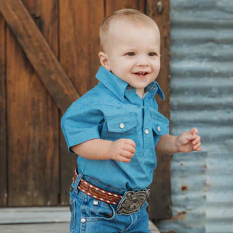 Shea Baby Short Sleeve Light Denim Onesie