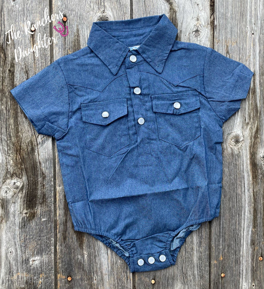 Shea Baby Short Sleeve Dark Denim Onesie