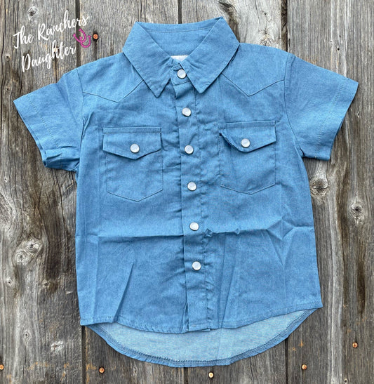Shea Baby Short Sleeve Light Denim Pearl Snap Shirt