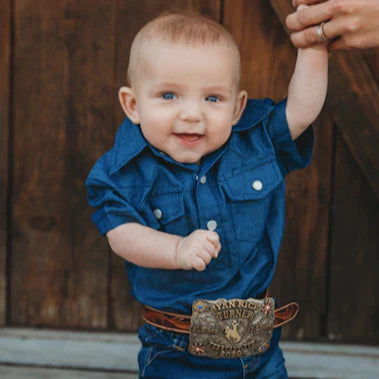 Shea Baby Short Sleeve Dark Denim Onesie