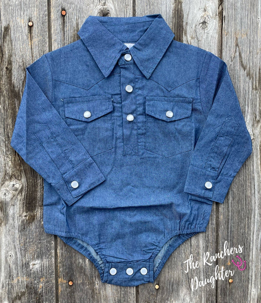Shea Baby Longsleeve Dark Denim Onesie