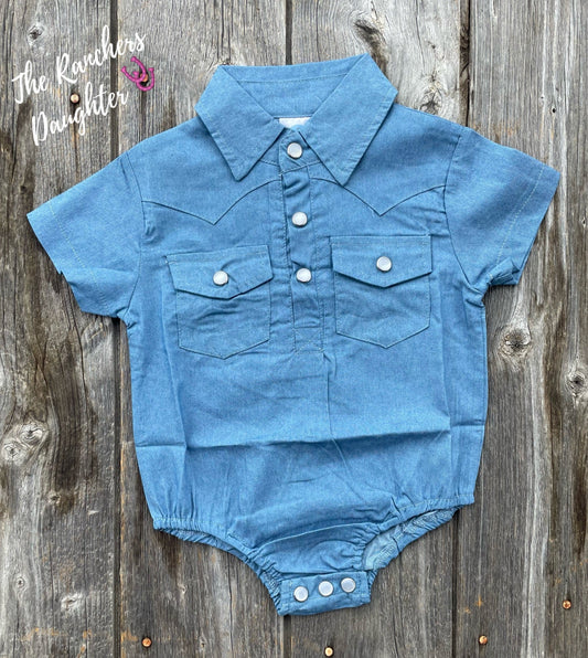 Shea Baby Short Sleeve Light Denim Onesie