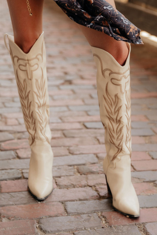 The Out West Tall Cowboy Boot in Cream